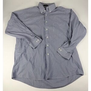Arrow Mens Large Blue White Striped Wrinkle Free Button Down Shirt Cotton Blend